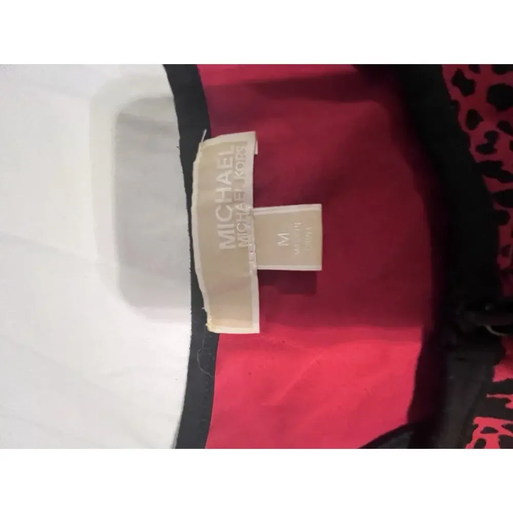 Michael Michael Kors Zip Front Racerback Animal Print Sports Bra Red Black M